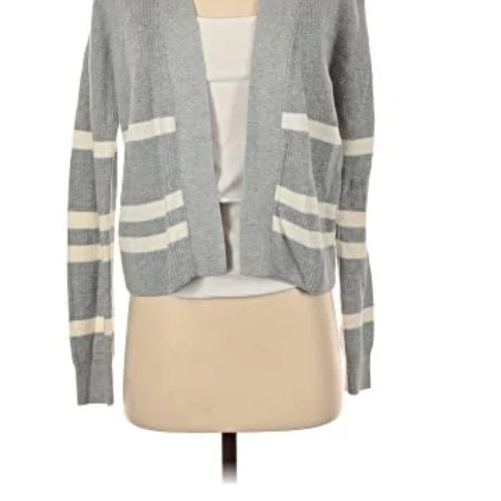 Banana Republic Gray and Cream Striped Cardigan